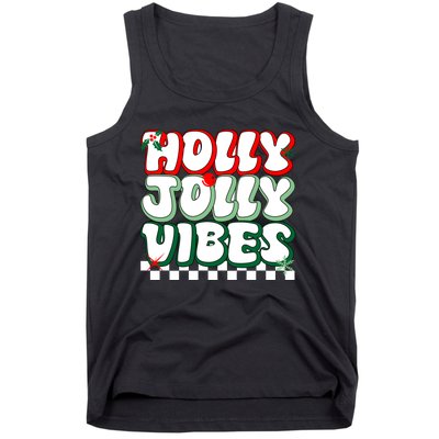 Cute Holly Jolly Vibes Christmas Checkerboard Tank Top