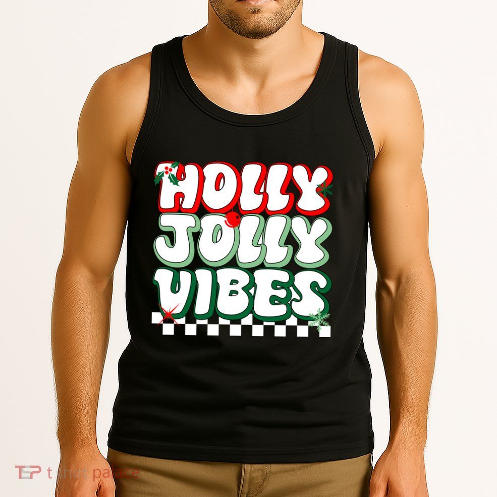 Cute Holly Jolly Vibes Christmas Checkerboard Tank Top