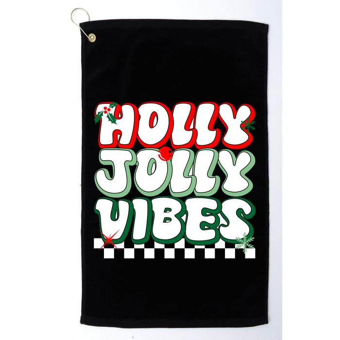 Cute Holly Jolly Vibes Christmas Checkerboard Golf Towel