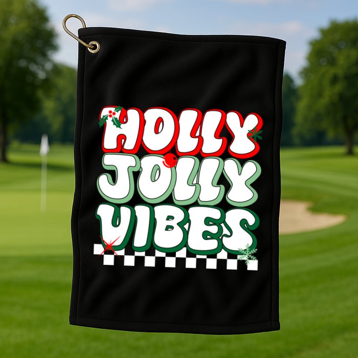 Cute Holly Jolly Vibes Christmas Checkerboard Golf Towel