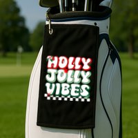 Cute Holly Jolly Vibes Christmas Checkerboard Golf Towel