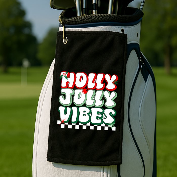 Cute Holly Jolly Vibes Christmas Checkerboard Golf Towel