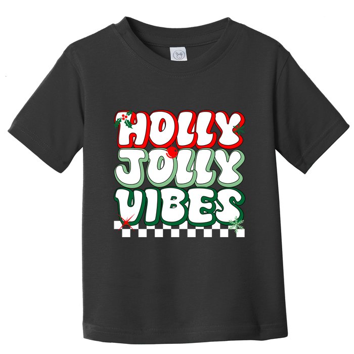Cute Holly Jolly Vibes Christmas Checkerboard Toddler T-Shirt