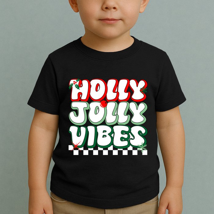Cute Holly Jolly Vibes Christmas Checkerboard Toddler T-Shirt