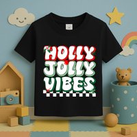 Cute Holly Jolly Vibes Christmas Checkerboard Toddler T-Shirt