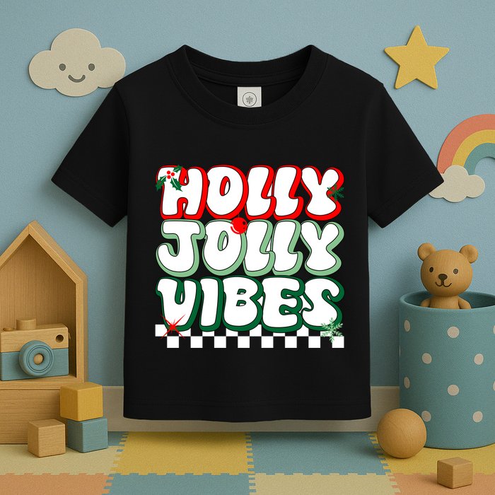 Cute Holly Jolly Vibes Christmas Checkerboard Toddler T-Shirt