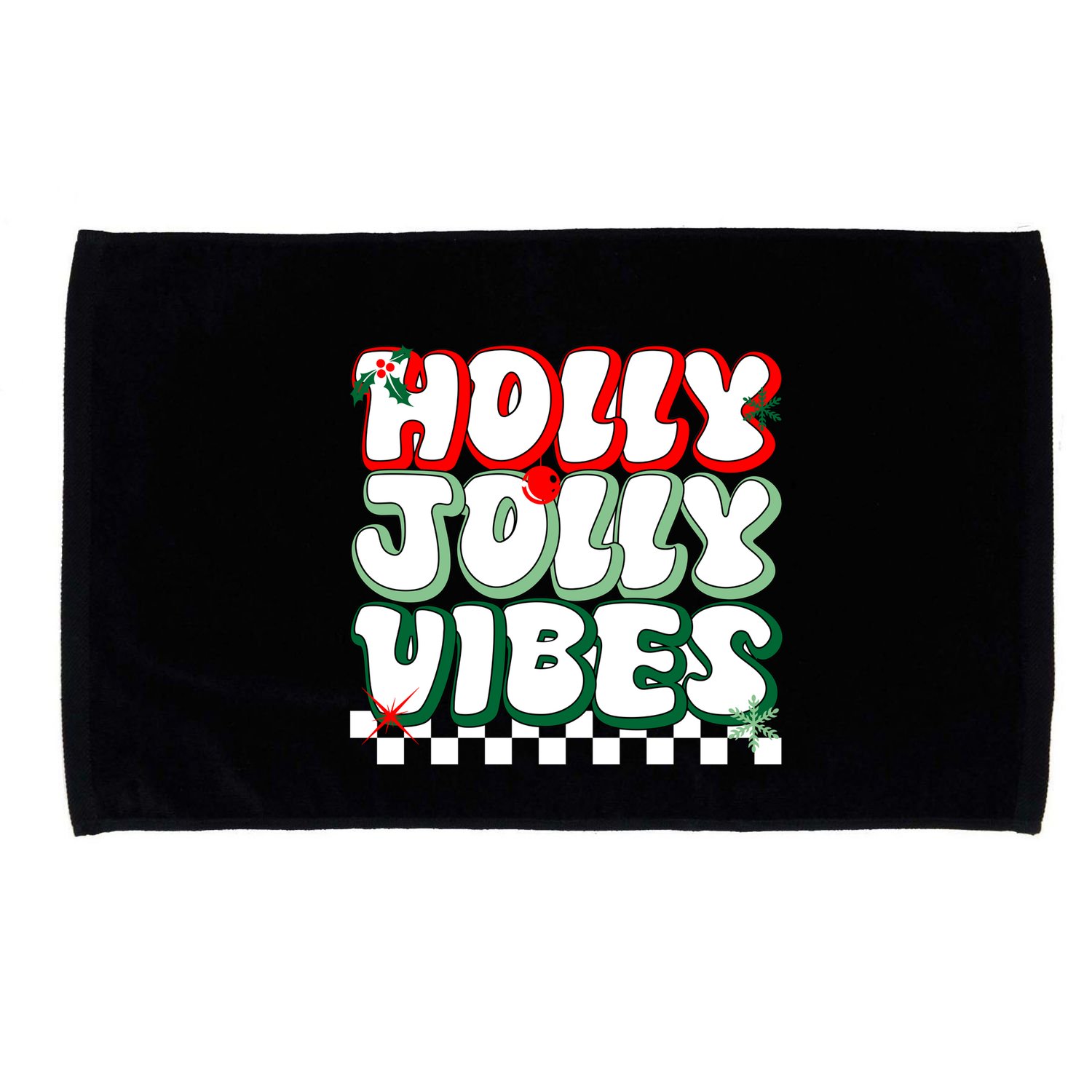 Cute Holly Jolly Vibes Christmas Checkerboard Microfiber Hand Towel