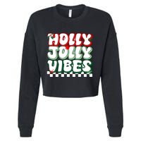 Cute Holly Jolly Vibes Christmas Checkerboard Cropped Pullover Crew