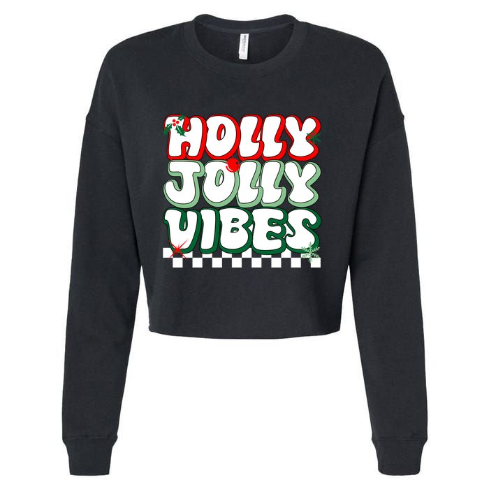 Cute Holly Jolly Vibes Christmas Checkerboard Cropped Pullover Crew
