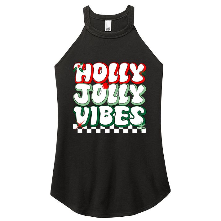 Cute Holly Jolly Vibes Christmas Checkerboard Women's Perfect Tri Rocker Tank