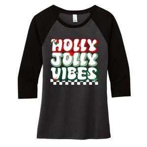 Cute Holly Jolly Vibes Christmas Checkerboard Women's Tri-Blend 3/4-Sleeve Raglan Shirt