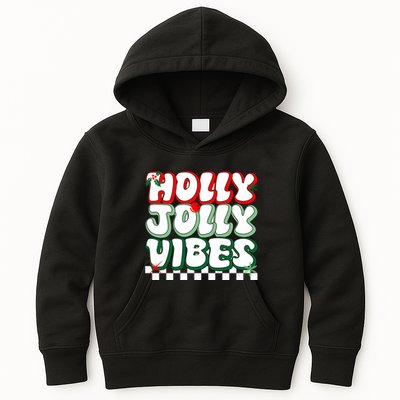 Cute Holly Jolly Vibes Christmas Checkerboard Kids Hoodie