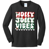 Cute Holly Jolly Vibes Christmas Checkerboard Kids Long Sleeve Shirt