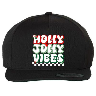 Cute Holly Jolly Vibes Christmas Checkerboard Wool Snapback Cap