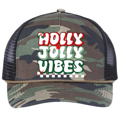 Cute Holly Jolly Vibes Christmas Checkerboard Retro Rope Trucker Hat Cap