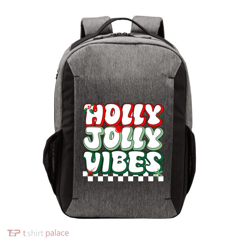 Cute Holly Jolly Vibes Christmas Checkerboard Vector Backpack