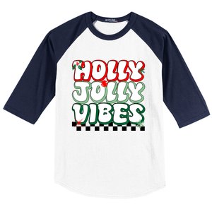 Cute Holly Jolly Vibes Christmas Checkerboard Baseball Sleeve Shirt