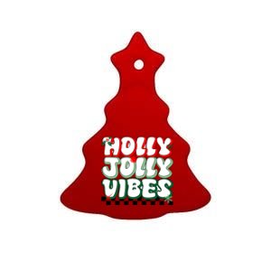 Cute Holly Jolly Vibes Christmas Checkerboard Ceramic Tree Ornament