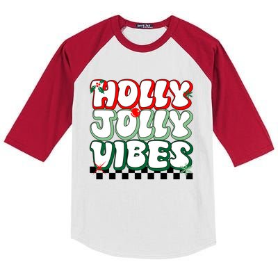 Cute Holly Jolly Vibes Christmas Checkerboard Kids Colorblock Raglan Jersey