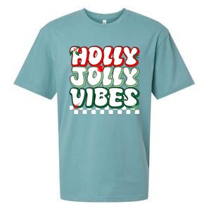 Cute Holly Jolly Vibes Christmas Checkerboard Sueded Cloud Jersey T-Shirt