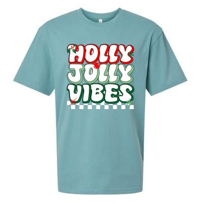 Cute Holly Jolly Vibes Christmas Checkerboard Sueded Cloud Jersey T-Shirt