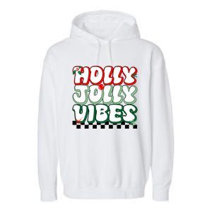 Cute Holly Jolly Vibes Christmas Checkerboard Garment-Dyed Fleece Hoodie