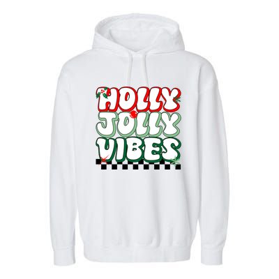 Cute Holly Jolly Vibes Christmas Checkerboard Garment-Dyed Fleece Hoodie