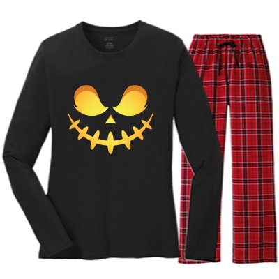 Creepy Halloween Jack O Lantern Jackolantern Pumpkin Face Costume Women's Long Sleeve Flannel Pajama Set 