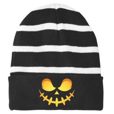 Creepy Halloween Jack O Lantern Jackolantern Pumpkin Face Costume Striped Beanie with Solid Band