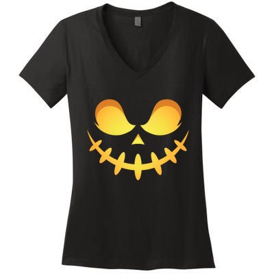 Creepy Halloween Jack O Lantern Jackolantern Pumpkin Face Costume Women's V-Neck T-Shirt