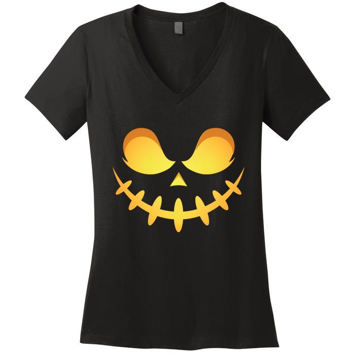 Creepy Halloween Jack O Lantern Jackolantern Pumpkin Face Costume Women's V-Neck T-Shirt