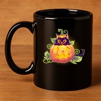 Cute Halloween Jackolantern PumpkinBlack Cat 11oz C Handle Ceramic Mug