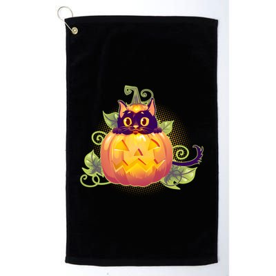 Cute Halloween Jackolantern PumpkinBlack Cat Golf Towel