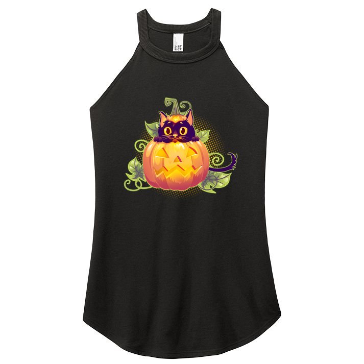 Cute Halloween Jackolantern PumpkinBlack Cat Women's Perfect Tri Rocker Tank
