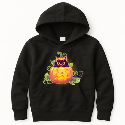 Cute Halloween Jackolantern PumpkinBlack Cat Kids Hoodie