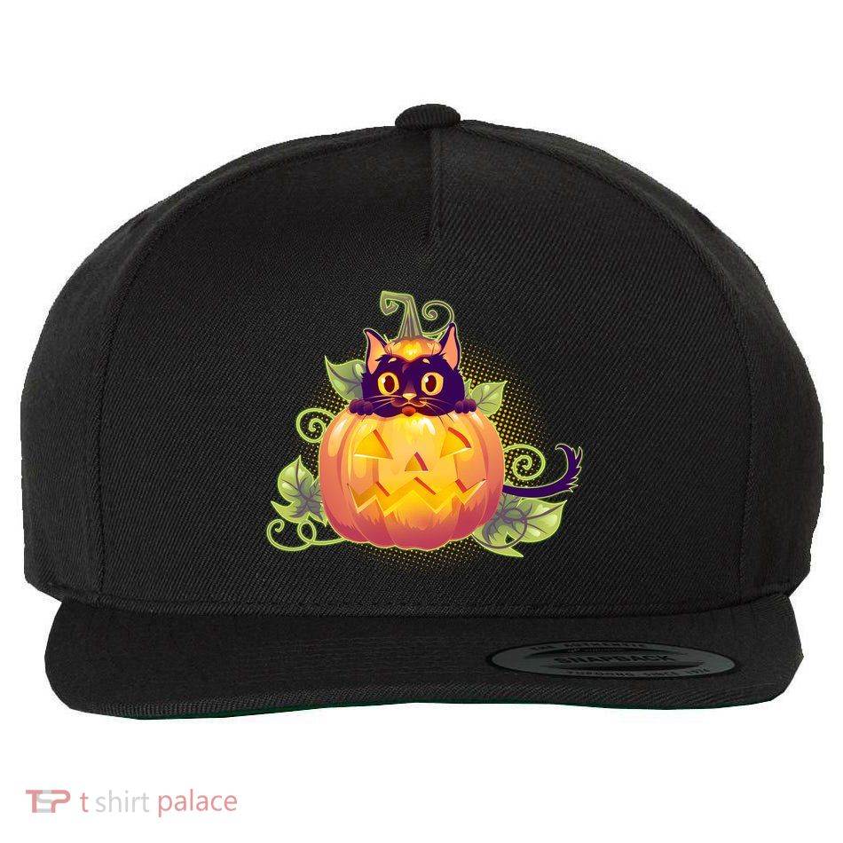 Cute Halloween Jackolantern PumpkinBlack Cat Wool Snapback Cap