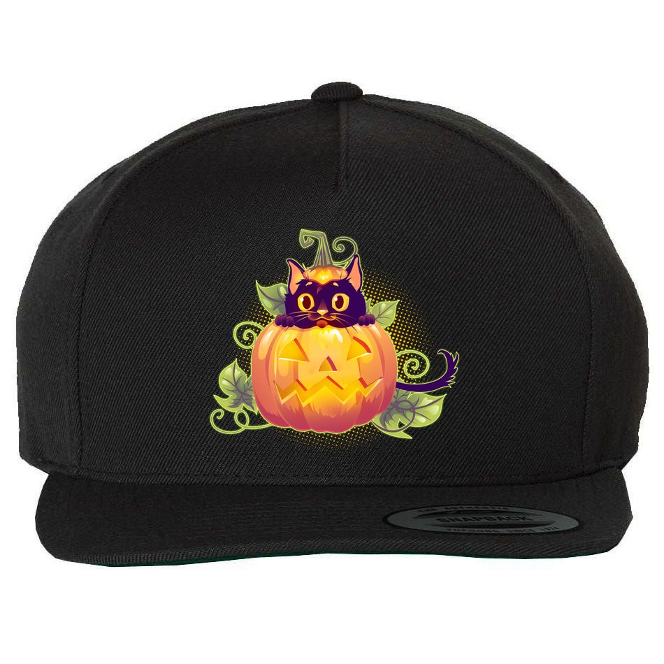 Cute Halloween Jackolantern PumpkinBlack Cat Wool Snapback Cap
