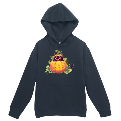 Cute Halloween Jackolantern PumpkinBlack Cat Urban Pullover Hoodie