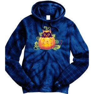 Cute Halloween Jackolantern PumpkinBlack Cat Tie Dye Hoodie