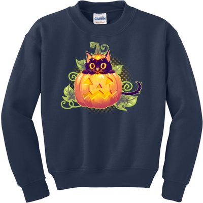 Cute Halloween Jackolantern PumpkinBlack Cat Kids Sweatshirt