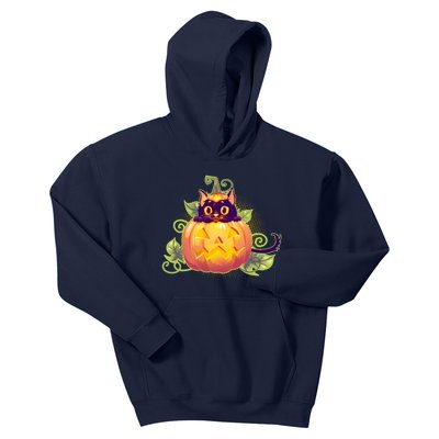 Cute Halloween Jackolantern PumpkinBlack Cat Kids Hoodie