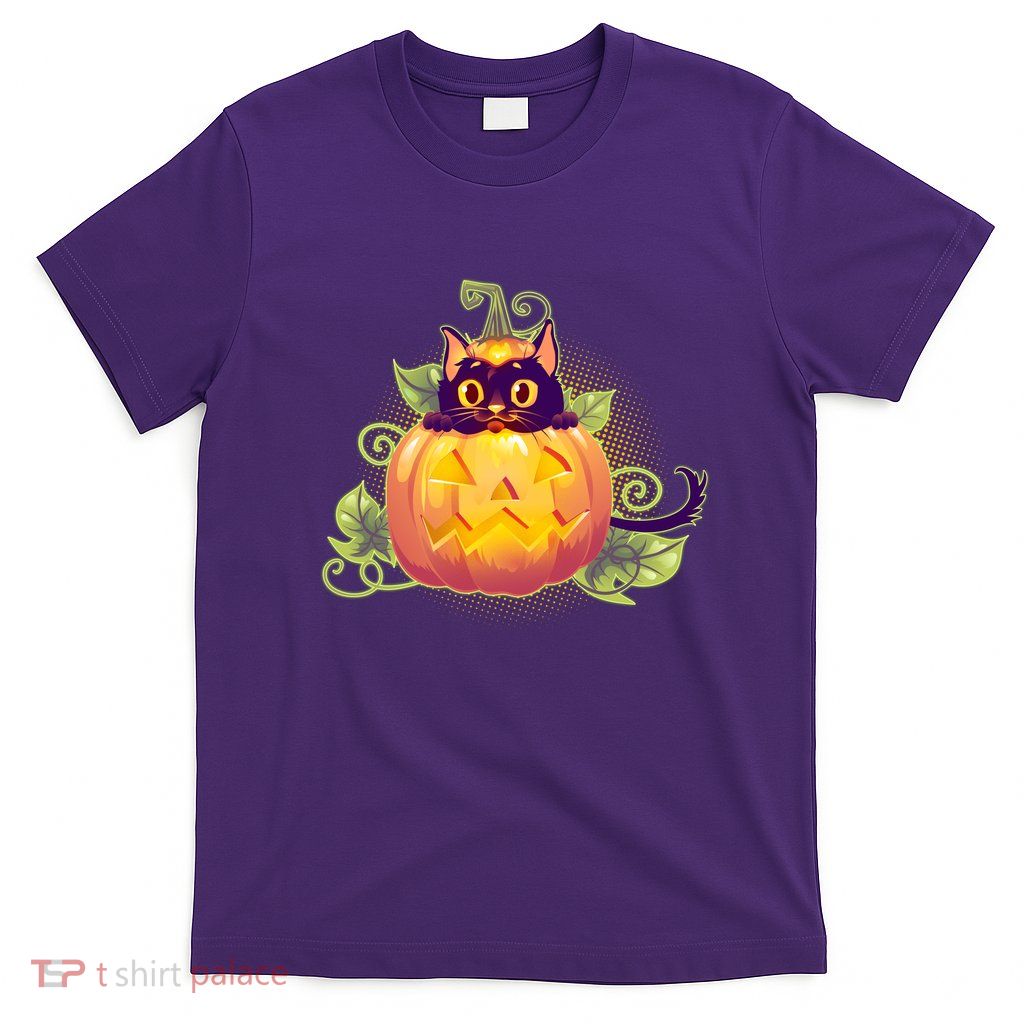 Cute Halloween Jackolantern PumpkinBlack Cat T-Shirt