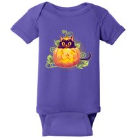 Cute Halloween Jackolantern PumpkinBlack Cat Baby Bodysuit