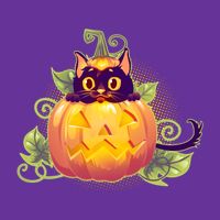 Cute Halloween Jackolantern PumpkinBlack Cat Baby Bodysuit
