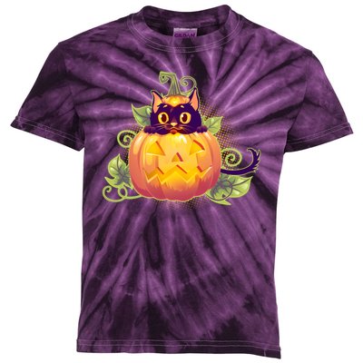 Cute Halloween Jackolantern PumpkinBlack Cat Kids Tie-Dye T-Shirt