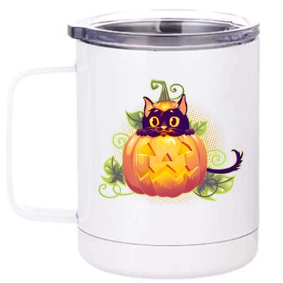 Cute Halloween Jackolantern PumpkinBlack Cat 12 oz Stainless Steel Tumbler Cup