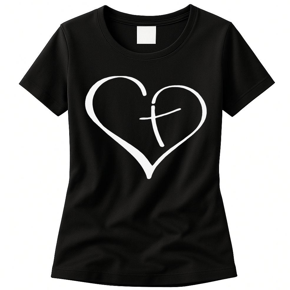 Christian Heart Jesus Cross Religious Gifts Christian Womens T-Shirt