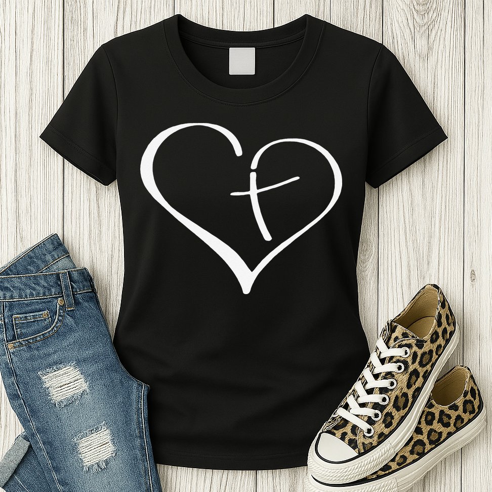 Christian Heart Jesus Cross Religious Gifts Christian Womens T-Shirt