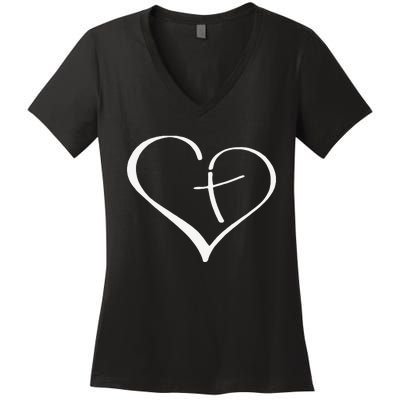 Christian Heart Jesus Cross Religious Gifts Christian Women's V-Neck T-Shirt