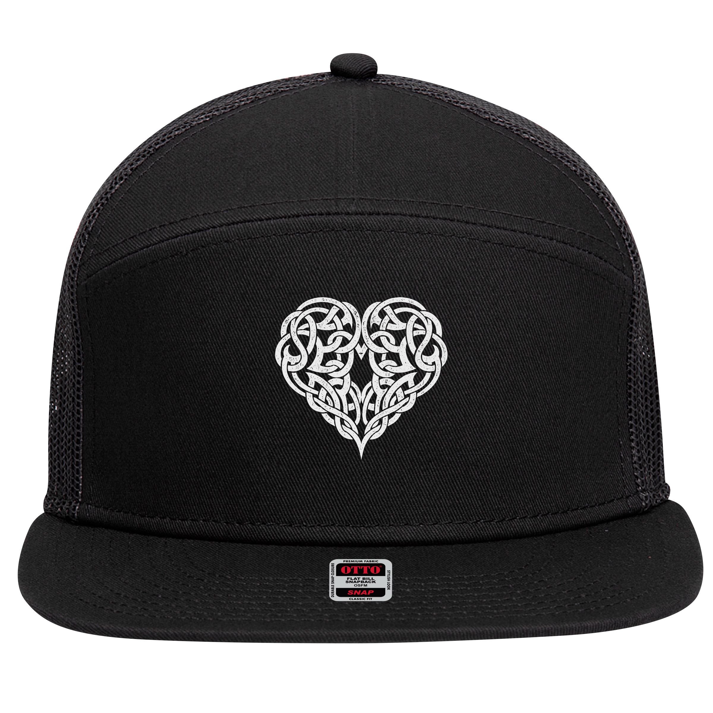 Celtic Heart Knot Tattoo 7 Panel Mesh Trucker Snapback Hat